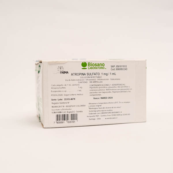 ATROPINA AMP 1MG X 1ML X100  SICMA FARMA