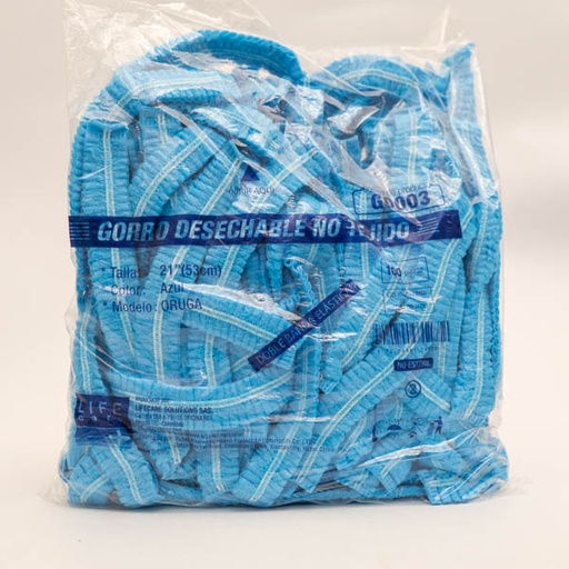 [006684] GORRO DESECHABLE ORUGA AZUL X 100 LIFECARE